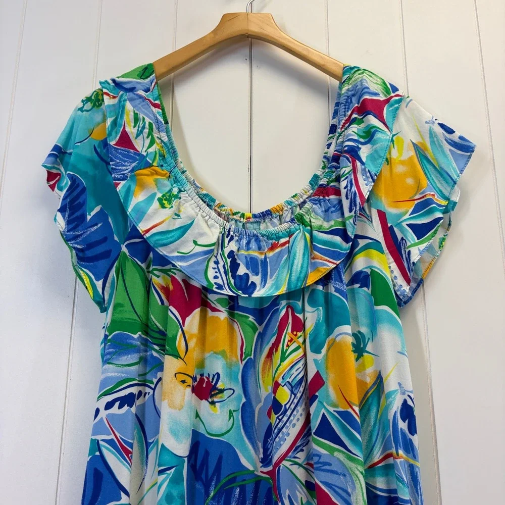 Vintage Hilo Hattie Hawaiian Muu Muu Dress Women Size L Resortwear Vacation Tiki